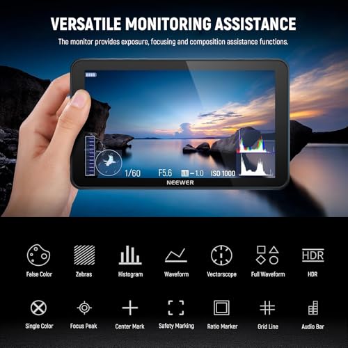 Neewer 10104206 F700 7 Inch Camera Field Monitor, 2000Nit Hd 1920X1080 Ips Touch Screen With 3D Lut, 4K Hdmi Loop In/Out With Peak Focus Dslr Video Assist Hdr Waveform thumb #4