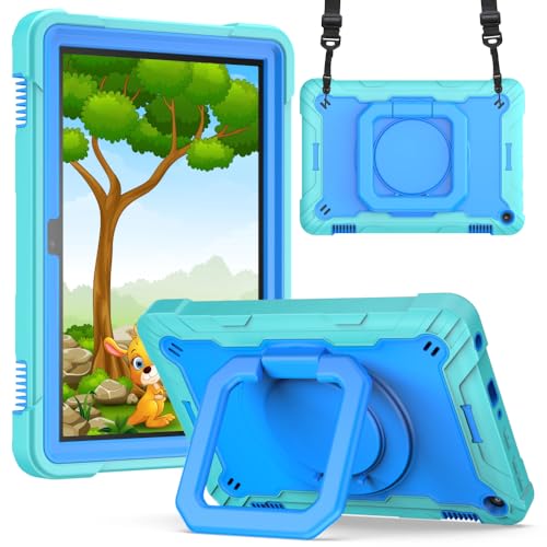 Kindle Fire HD 8/HD 8 Plus 2020�p 360�x��]�\�ȃP�[�X �L�b�Y�X�^���h�n���h�� ���ϋv 2�C��1�n�C�u���b�h�P�[�X �V�����_�[�X�g���b�v�t�� (AQ-BL�AFire HD 8 2020)