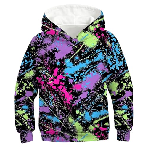 Sudadera con Capucha y Estampado 3D para niño Manga Larga diseño Moderno Juvenil Divertido Tejido cálido puños elásticos Ideal Actividades cotidianas Escolares y recreativas (Multicolour, 8-9 Years)