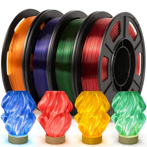 Image of IEMAI 250g Clear PETG Filament 1.75mm Bundle, Glossy Transparent Finish 3D Printer Filament 250g Spool 4 Rolls Red+Orange+Blue+Green for Lampshades, Creative DIY & Home Decor