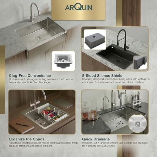Image of ARQUIN Kitchen Sink 24 inchx18 inchx10 inch Inch 304 Grade Single Bowl Stainless Steel Handmade Matt Finish Single Bowl Kitchen Sink For Basin With Vegetable Fruit Tray /Waste Coupling Hose Pipe /Kitchen Sinks