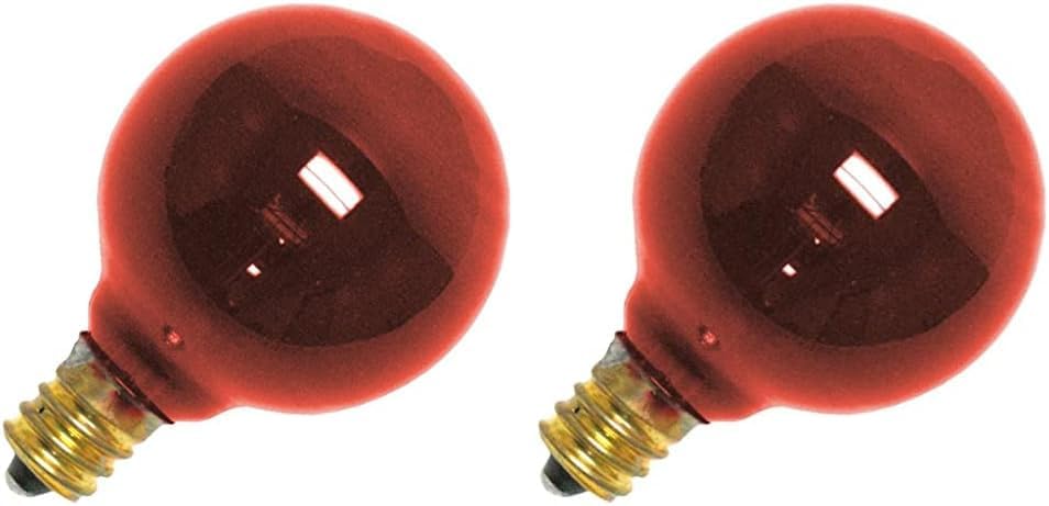 Satco S3833 - Bombilla incandescente G12.5 de 10 W, base de candelabro de 120 voltios, color rojo transparente (paquete de 2)