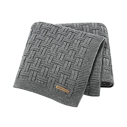 Image of LAWKUL Crochet Baby Blankets Grey Knit Baby Blankets Waffle Weave Celluar Newborn Cable Knit Blanket for Boys Knitted Toddler Baby Blanket Size 40X30 Inches