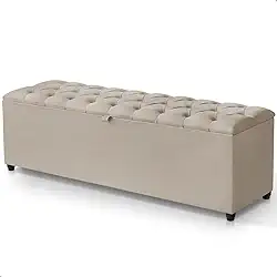 Sófa Alongado Casal Capitonê com Baú, 130 x 50 x 42 cm, Suede Bege, Design Elegante, Recamier