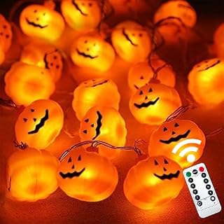 Halloween Pumpkin String Lights, 20 LED 9.8ft 8 Modes Timer 3D Cute Waterproof Orange Jack-O-Lantern Battery Operated Lights, Twinkle Lights for Indoor Outdoor Decor Party Decorations