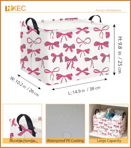Image of Rectangle Storage Bin,Gift Basket,Room Decor(Pink leopard print bow)