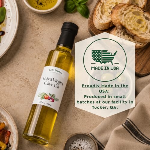 Image of Lesley Elizabeth Extra Virgin Olive Oil, 8.5 fl oz - Smooth Premium EVOO for Dipping, Drizzling, Dressings, Sauteing, Roasting & Everyday Cooking - All-Natural, Plant-Based