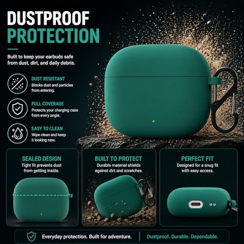 Image of Anvique Silicone Case Cover for Oneplus Nord Buds 4 Pro, Scratch Resistance, Shock Absorption, with Premium Carabiner (Green)