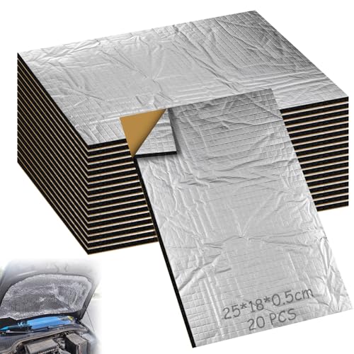 20 Stück Alubutyl Platten Dämmmatte, 250 * 180 * 5mm Isolierung Feuerfest Wasserdicht Antidröhnmatte, Dämmmatte Selbstklebend für Schallschutz und Wärmedämmung in Wohnungen, Büros und Fahrzeugen