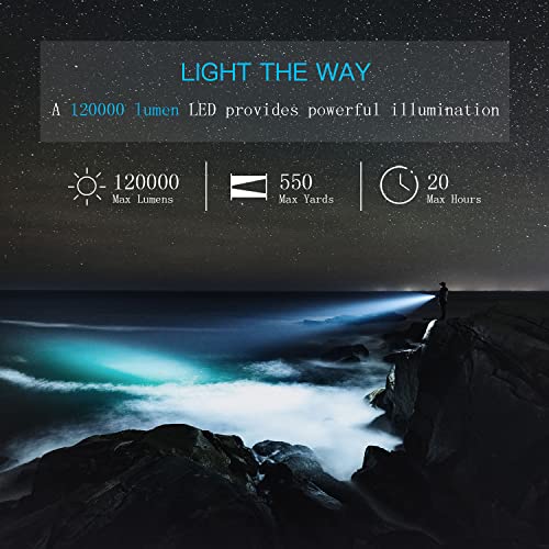 Yierblue Rechargeable Spotlight Flashlight 180000 High Lumen, Ip66 Waterproof Spot Lights Outdoor Handheld, 20 Hours Long Lasting Led Large Flashlight With Foldable Stand And Detachable Red Filter #TOP1