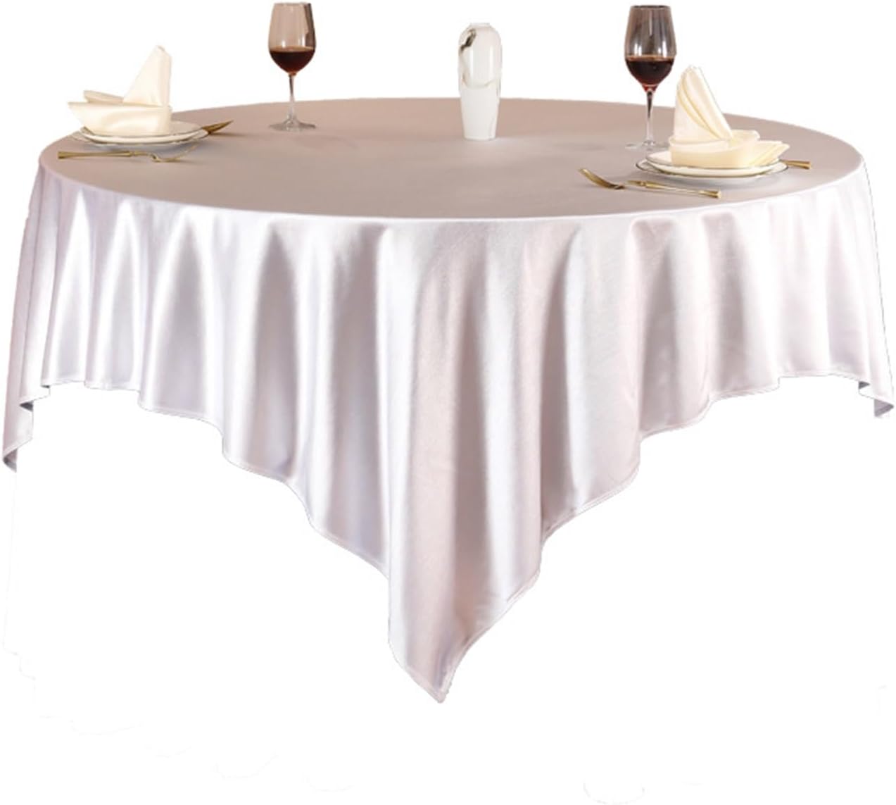 Round Dining Room Tablecloth, Kitchen Table Tablecloth 75L x 75W inch Satin Reusable Solid Color Tablecloth for Kitchen Dinning Tabletop Decoration, Creamy Beige