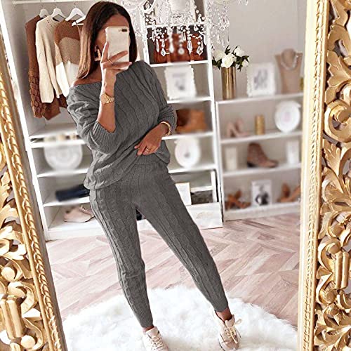 hlysgo Women Cable Knitted 2 Pieces Outfits Chunky Long Sleeve Sweater Pullover Top and Pants Winter Plus Size Lounge Sets4