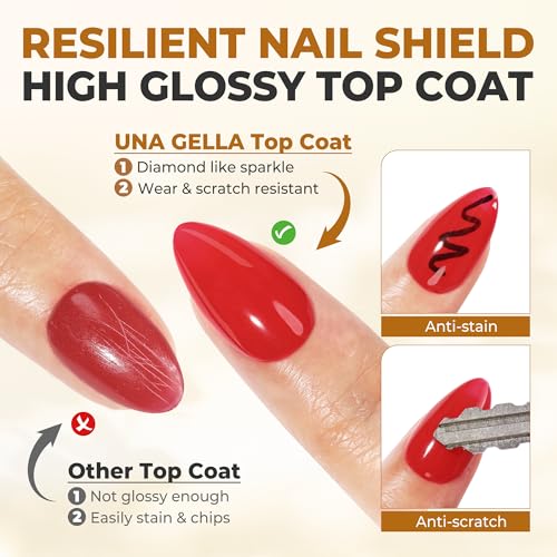 Image of UNA GELLA No Wipe 2PCS Gel Top Coat Base Coat Set, Highly Glossy Top Coat Gel Nail Polish Strengthen and Acid-Free Clear Nail Base Soak Off, Key to Manicure for Her (U V Cure Need)
