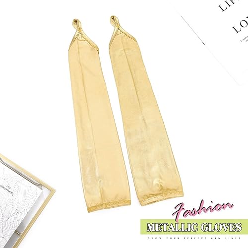 Miniatura 6 de Guantes holográficos para mujer, sin dedos, metálicos, hasta el codo, brillantes para disfraz de noche
