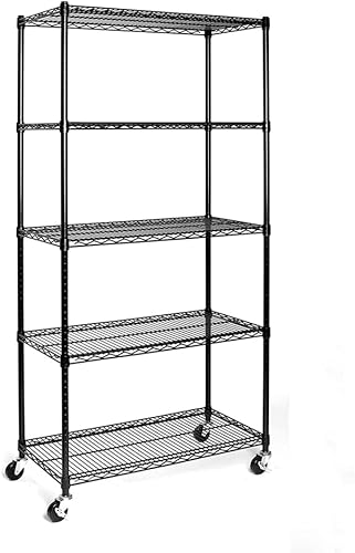 Karl home Estantería de almacenamiento resistente de 5 niveles con ruedas, estantes de metal ajustables, estante de almacenamiento de alambre para
