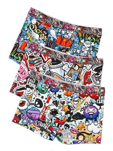 Men's Underwear Popular Graffiti Print Fashion Comfort Mid Waist Boxer Briefs 3PCS