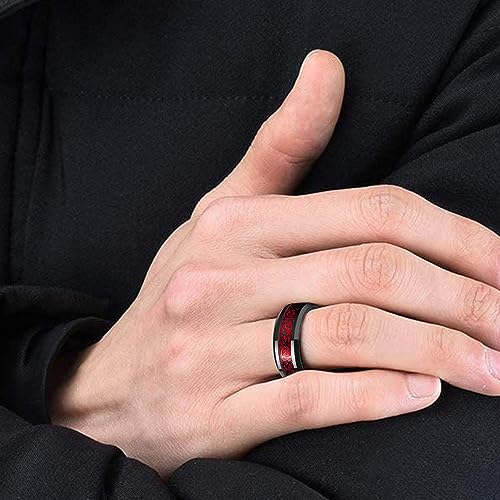 Custom Engraved Couples Rings Set Promise Rings for Him and Her Red and Black Matching Wedding Rings for Engagement Sets Celtic Dragon Tungsten Ring Red Ruby Rings for Women,Size 6-133