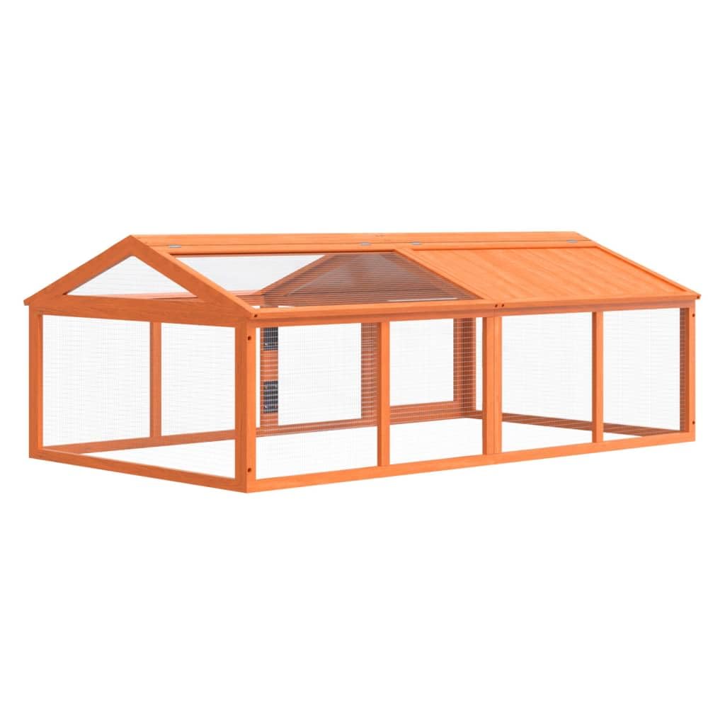 Freilaufgehege Braun Massivholz Kiefer 200x112,5x74 cm mit Dach und Tür Kleintier Gehege für Kaninchen Meerschweinchen Hamster Ratte Maus Chinchilla Frettchen Zwergkaninchen Nager Auslauf