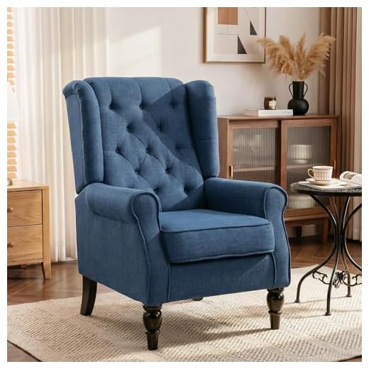 HOMCOM Button-Tufted Accent Chair with High Wingback, Rounded Cushioned Armrests and Thick Padded Seat, Blue