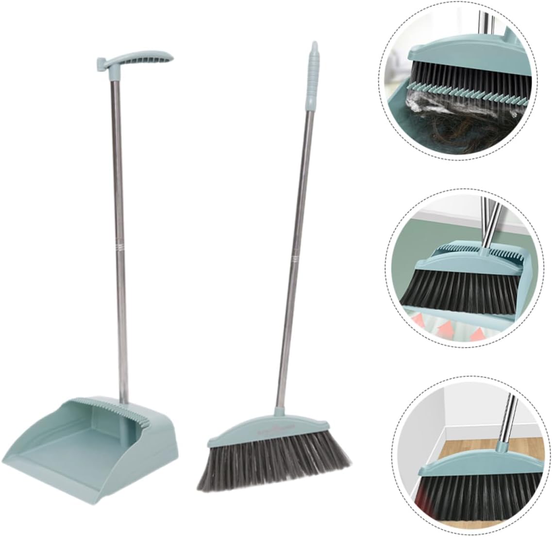 Long Handle Broom and Dustpan Lightweight Non Stick Hair Dustpan for Home Cleaning Kitchen Broom Combo in Light Blue Household Floor Sweeper