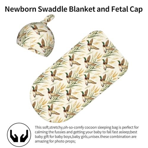 Image of Mallard Ducks Flying Newborn Baby Swaddle Blanket Baby Stuff,with Beanie hat Sets, Soft Gifts for Unisex Boys Girls Shower Infant