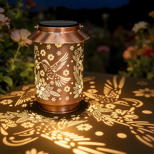 Lanterne solaire colibri de luxe en métal ciselé et finitions extérieures