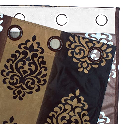 Image of Door Curtains 7 feet Long Set of 10 | Floral Design | Polyester | Light Filtering Curtains | Curtains for Living Room | (118 x 215 cm, Brown) | Perfect for Home Decor