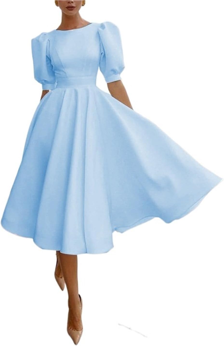 Women's Puff Sleeve V Neck A-Line Skirt Backless Waist Short Dress Date Banquet Party Vacation Wear