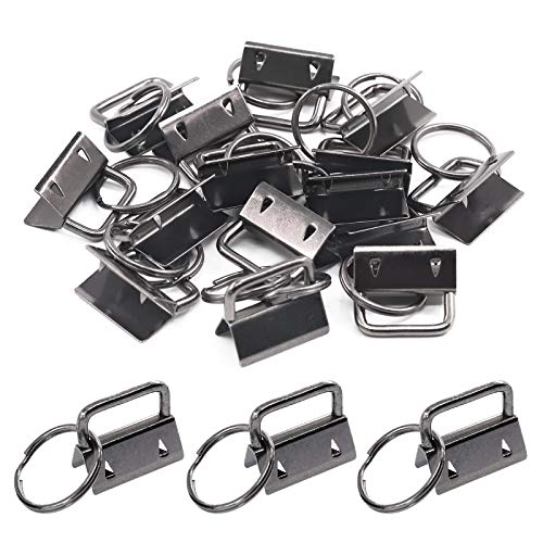 Swpeet 20Pcs Gun-Black 1 Inch Key Fob Hardware with Key Rings Sets, Perfect for Bag Wristlets with Fabric/Ribbon/Webbing/Embossed and Other Hand Craft - 25mm