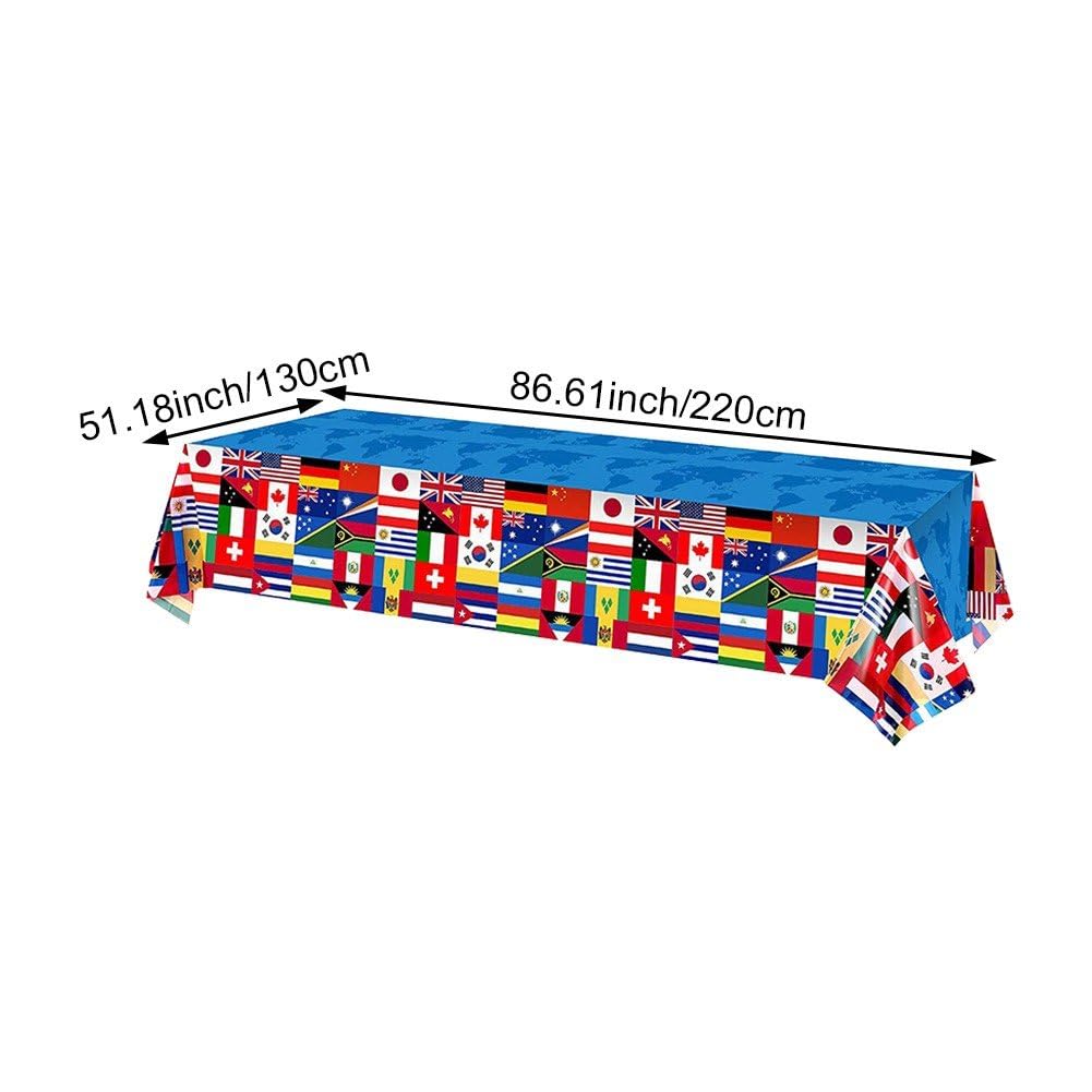 Einweg Party Tischdecke Internationale Flaggen-Tischdecke – 130 X 220 Cm – Bunt – Einweg-Plastikdecke Für Partys, Geburtstage & Internationale Mottos – Wasserdicht & Praktisch