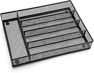 HaWare Cutlery Tray, Cutlery Organizer, Non-Silp 5 Compartments Utensil Drawer Storage, Kitchen/office, Steel Mesh Silverware Drawer/ Holder/ Divider, 31.8x23.7x5cm, Rust-Free, Black