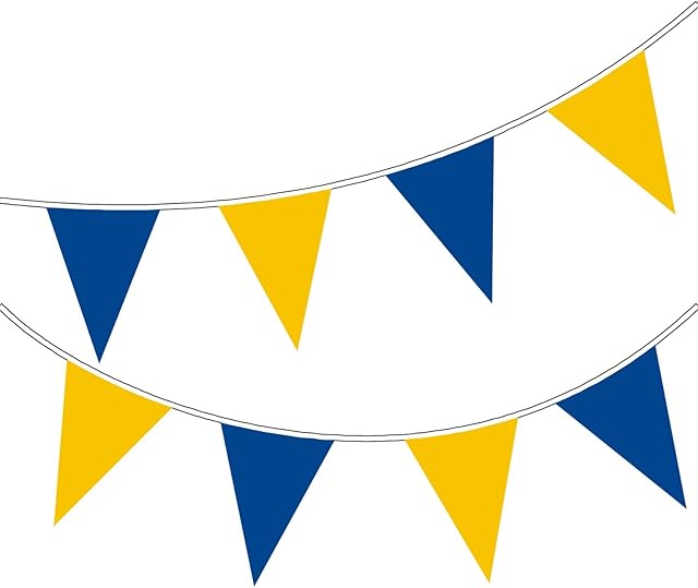 Happium 10m / 32 ft Solid Colour Bunting Flags Banner Pennant Party Decoration Garland (Blue, Yellow)