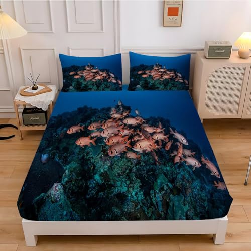 Spannbettlaken 160x200cm GroßAugen-Schnapper Spannbetttuch Rot Bettlaken Tiefe Tasche 30cm für Boxspringbett, Mikrofaser Spannleintuch mit 2 KissenbezüGen 80x80 cm