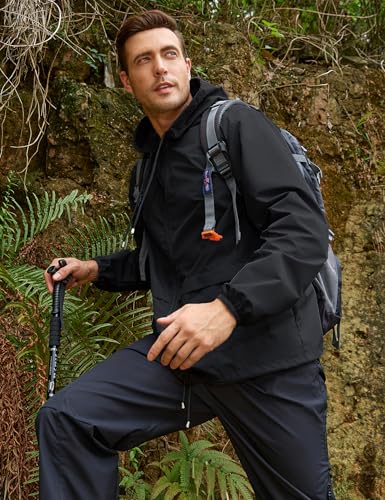 Image of Mens Rain Jacket Lightweight Waterproof Raincoat with Hood Packable Windbreaker Jacket Hiking Cycling