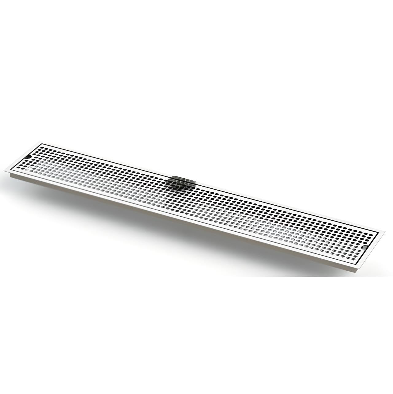 Flush Mount Drip Tray with Perforated Screen and Center Drain - 36" x 6" - Brushed Stainless Steel