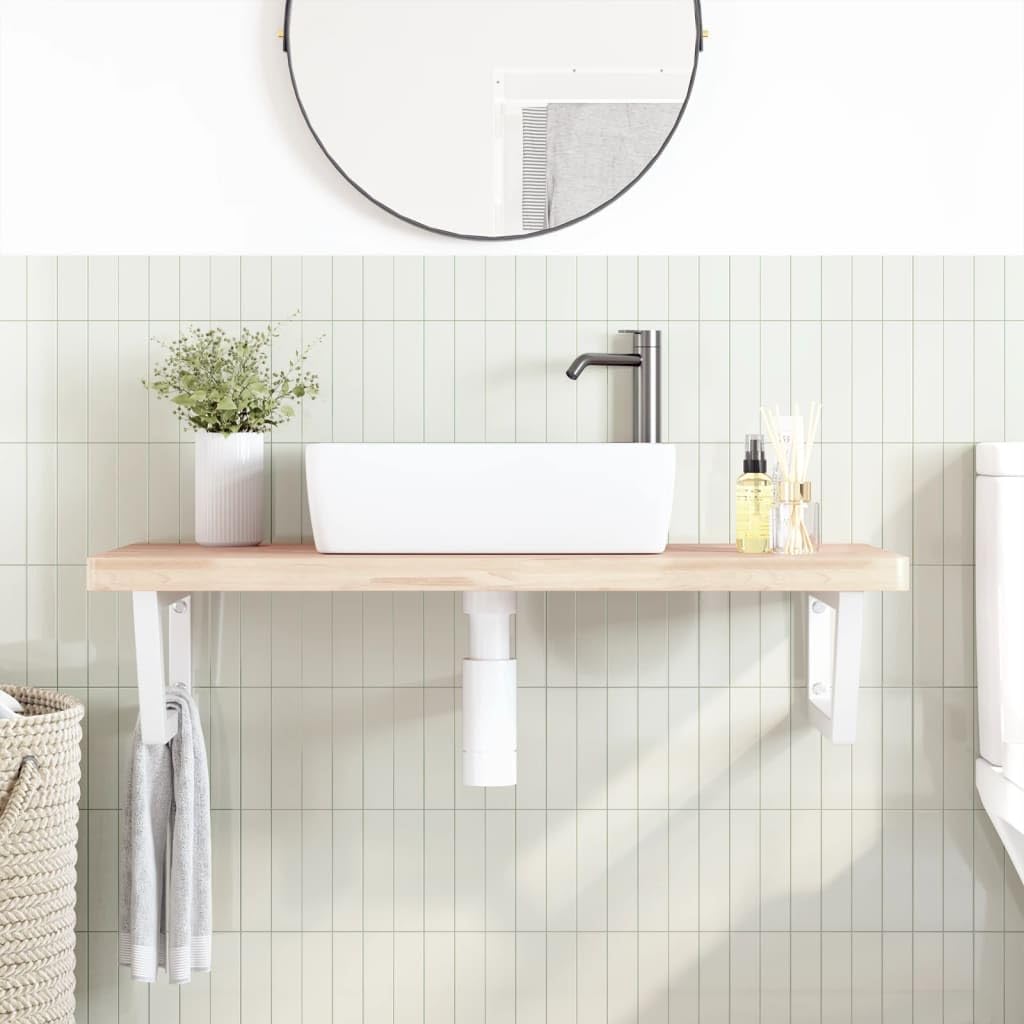 Piano lavabo 100 x 50 cm, in legno massello di faggio, montaggio a