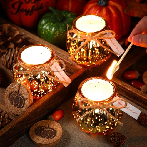 Lounsweer セット パンプキン型キャンドル 12個 5オンス かわいい香り 秋 パンプキンキャンドル ギフト ファームハウス ホーム テーブル ハロウィーン デコレーション (ゴールド)
