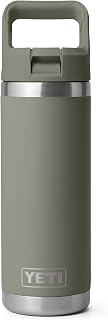 YETI Rambler 18 oz Bottle, Vacuum Insulated, Stainless Steel with Color Matching Straw Cap, Pampa Green