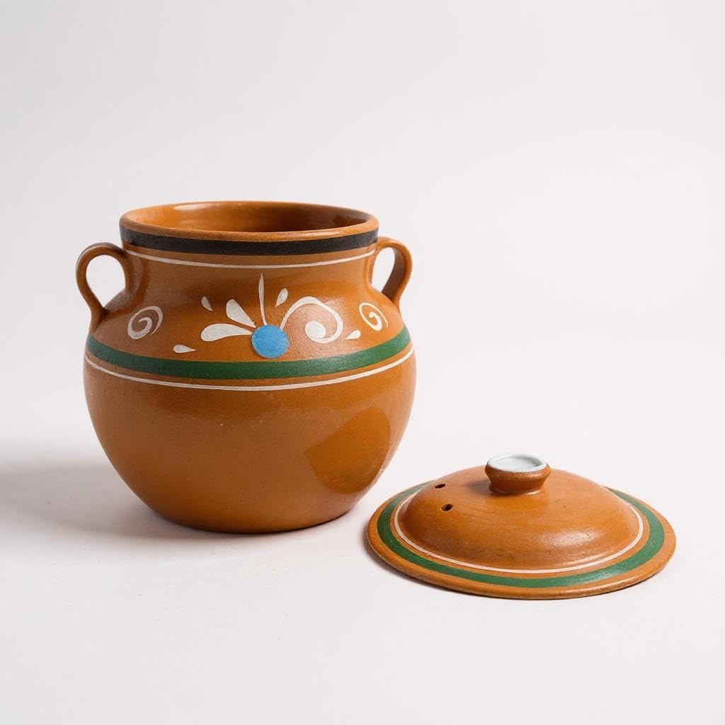 Mi Pueblo New Olla de Barro Frijolera w/lid 3 Quarts Canterito Cazuela Traditional Floral of set estillo Michoacan.