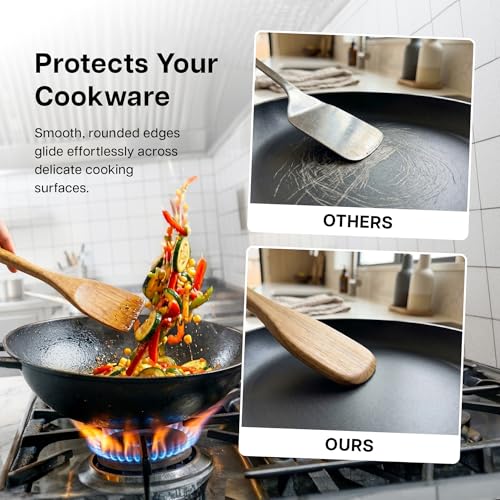 5 PCS Wooden Spoons for Cooking Natural Teak Kitchen Utensils Set Smooth Non-Stick Surface Cooking Utensils Set Soft Comfort-Grip Wooden Spatula Set by THE ART BOX - Image 6