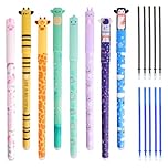 Erasable Pens 8 Colors, 8 Rub Out Pens + 10 Refills (Blue And Black), Coloured Pen With Eraser On The Tip,0.6mm Cartoon Pattern Animal Pen For Children's School Supplies Or Adults' Office supplies