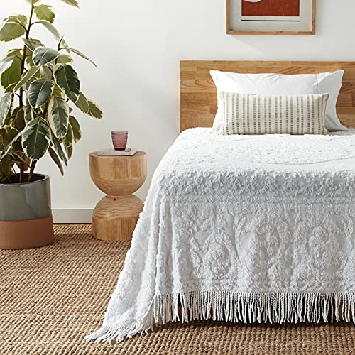 Image of Beatrice Home Fashions Medallion Twin Cotton Chenille Bedspread, White