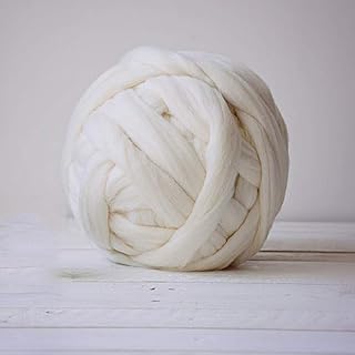 DIRUNEN Merino Wool Yarn Big Chunky Yarn Super Wool Roving Extreme Arm Knitting Giant Chunky Knit Blankets Throws Ivory Wh...