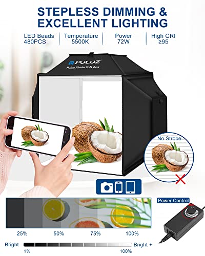 PULUZ 16''x16'' Photo Studio Light Box, Upgraded Photo Box Soft Box Integrated Portable Light Box Photography with Hight CRI 480 LED Lights & 4 Color Backdrops for Product Photography