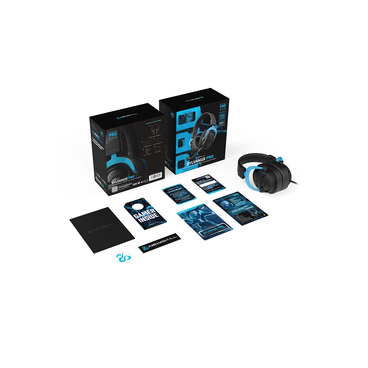 NewSkill Sylvanus PRO Cuffia da gioco cablata, microfono rimovibile, suono surround 7.1, cavo jack da 3,5 mm, USB, archetto regolabile, compatibile con PC/PS4/PS5/Mac/XBOX/Android, nero