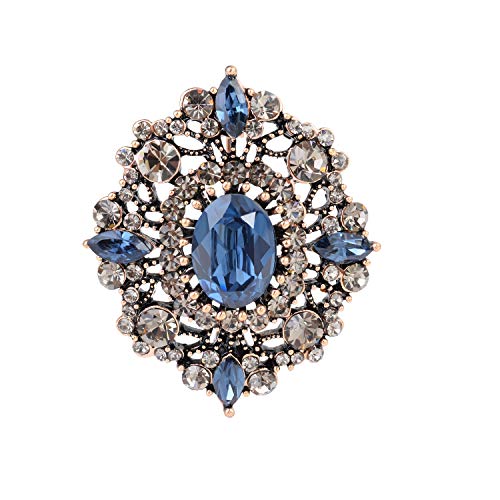 Vintage Crystal Oval Flower Brooch Pin Vintage Banquet Hollow Filigree Brooch For Banquet Wedding Holiday Jewelry (Royal) #TOP25