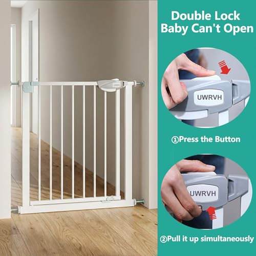 Safety Gate for Stairs & Doorways, Auto-Close Baby Gate or Dog Gate – Pressure Mount No Drilling, 30" Tall All Metal Frame with Dual Locking System (White, 30" Tall 29"-33" Wide) - Image 4