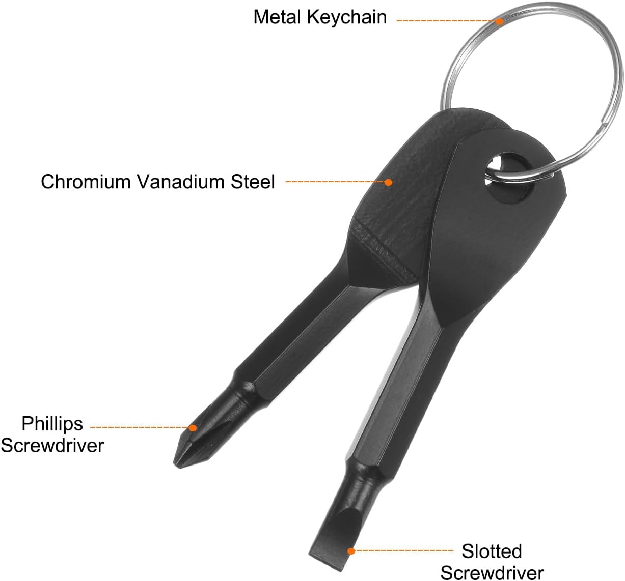 HARFINGTON 4pcs Portable Key Chain Screwdriver PH1 Phillips 4.8mm Slotted CR-V Multifunction Mini Key Screw Driver Set with Key Ring for Daily Maintenance, Camping, Outdoor, Black