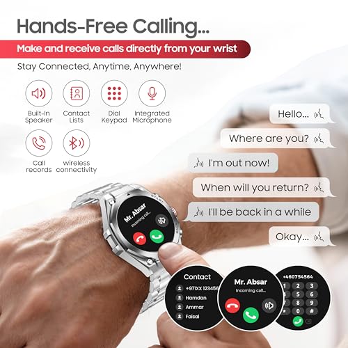 Image of Swiss Military DOM6 Smartwatch 1.43 inch AMOLED, Bluetooth Calling, Multi Language, Health & Sports Tracking, Wireless Charging, 7 Days Battery, IP67, iOS /Android Compatible,Silver Frame with Steel Strap
