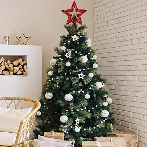 Aneco Glittered Metal Christmas Tree Topper Sparkling Hollowed-Out Christmas Tree Top For Xmas Tree Decoration (Red) #TOP5